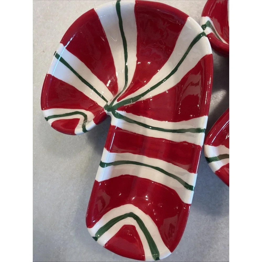 Set Of 2 Pier‎ 1 Imports Christmas Candy Cane Ceramic Dip/ Serving Bowls OLA001